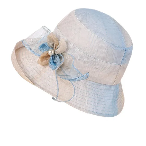 Women Summer Thin Breathable Bow Beach Hat Outdoor Wide Brim Visor Sun Bucket Cap