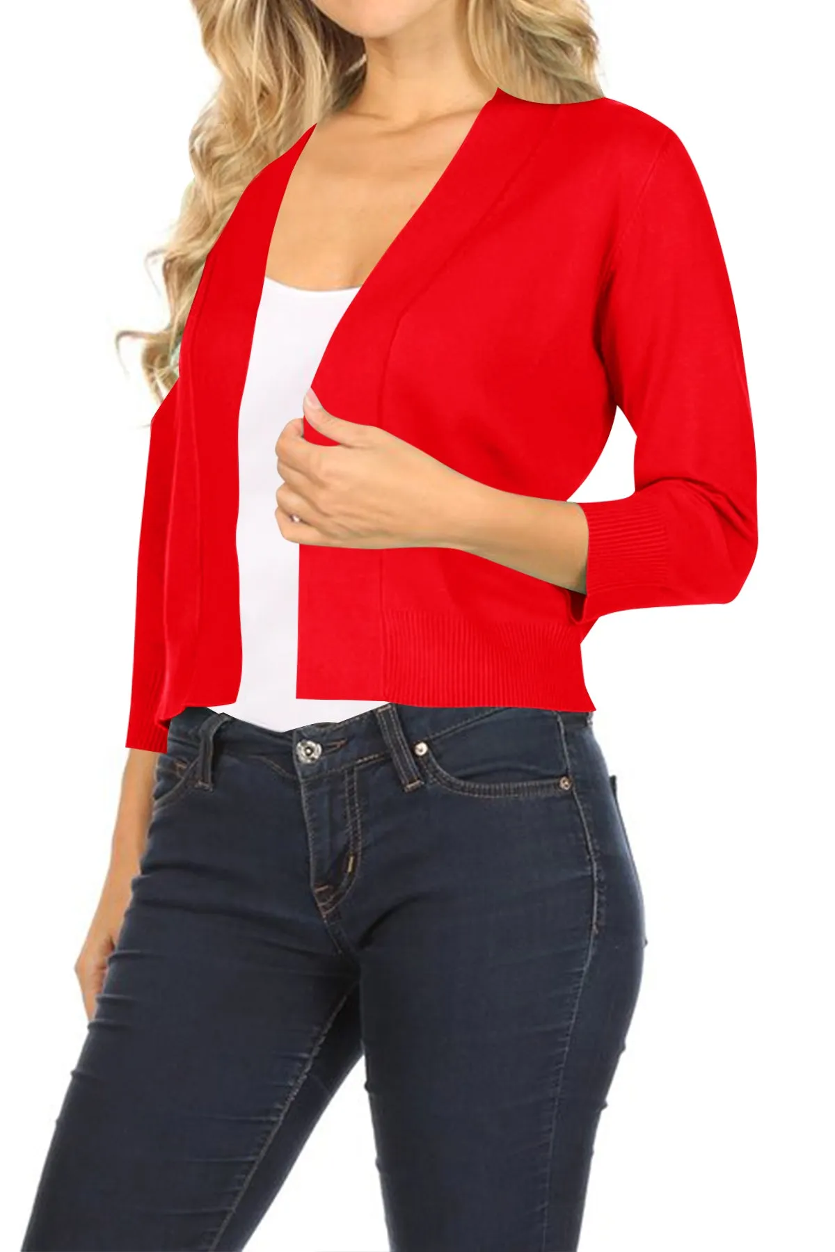 Women's Casual Lightweight Long Sleeves Open Front Office Wear Bolero Solid Cardigan