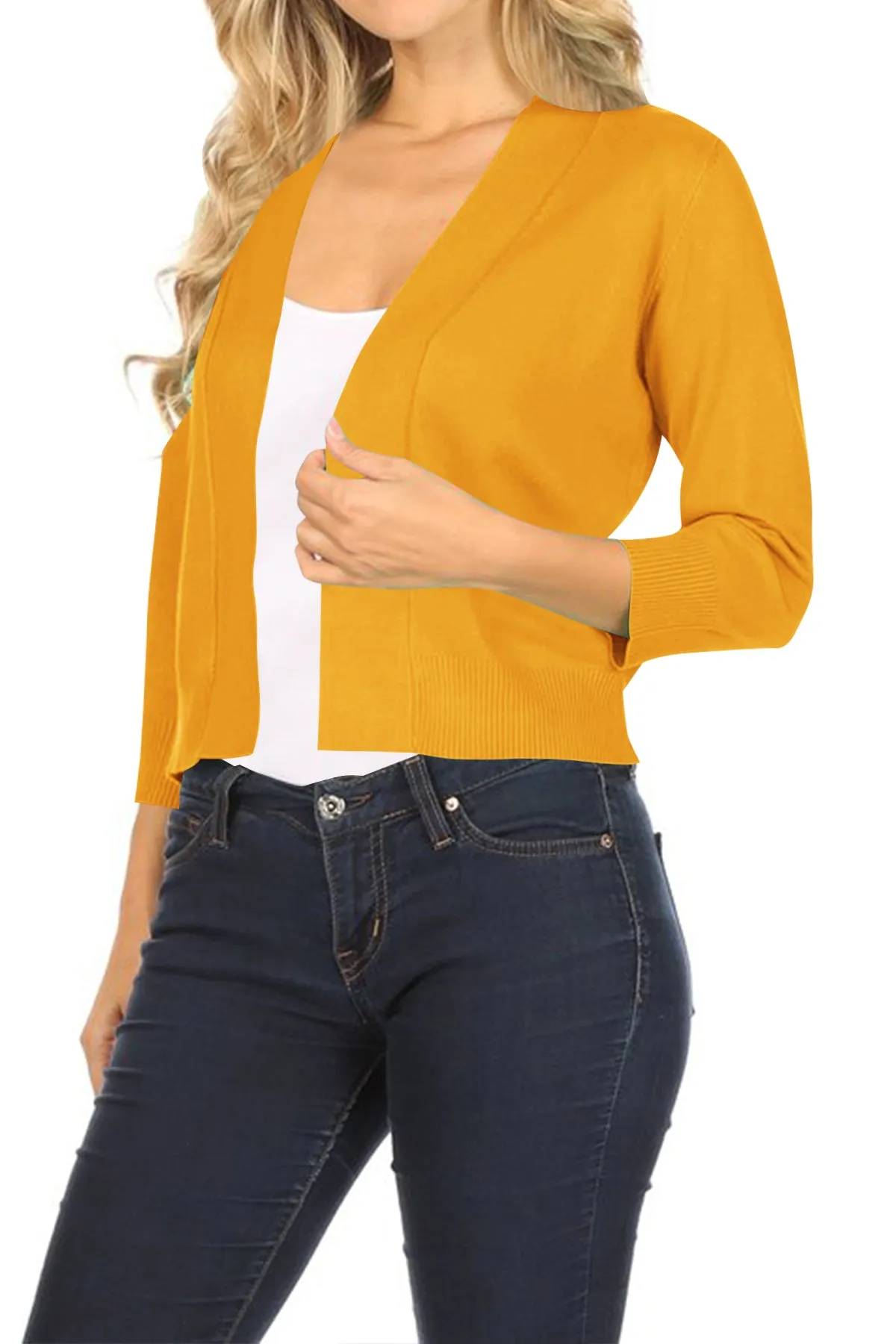 Women's Casual Lightweight Long Sleeves Open Front Office Wear Bolero Solid Cardigan