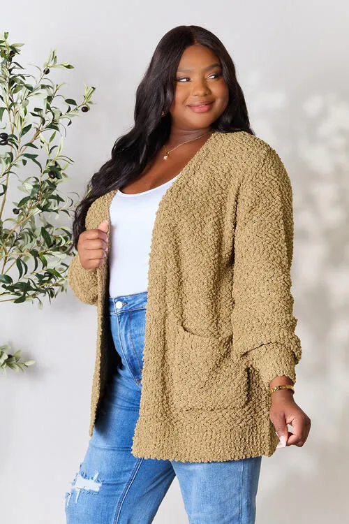 Zenana Falling For You Full Size Open Front Cardigan with Pockets