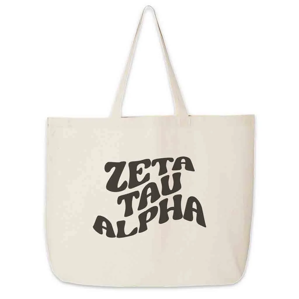 Zeta Tau Alpha Large Canvas Sorority Tote Bag with Simple Mod Design